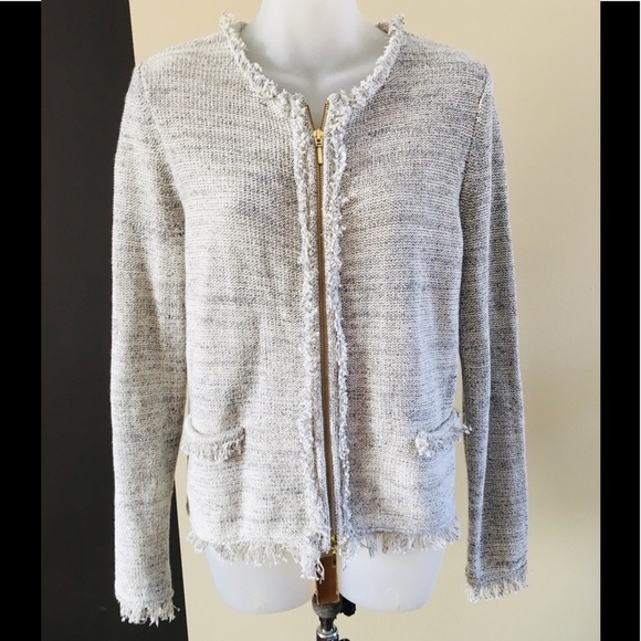 Belford Grey Cotton Woman’s Zip Up Tweed Blazer - Picture 1 of 8